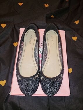 Nine West Black Lace Pointed Ballet Flats